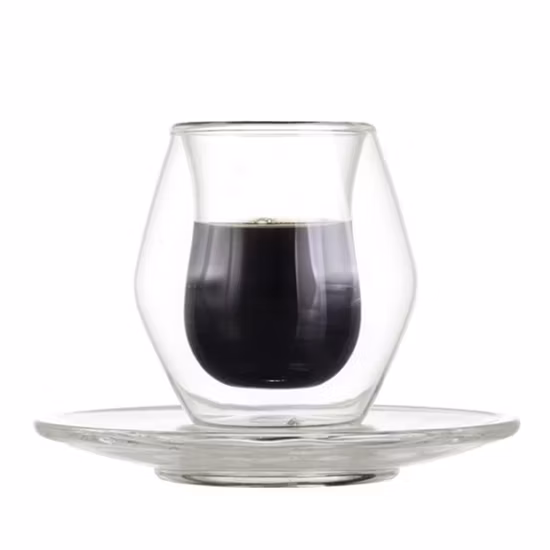 Glass Cup with Saucer Customized Logo and Handmade Decals Tea Cups Saucer Coffee Tea Sets