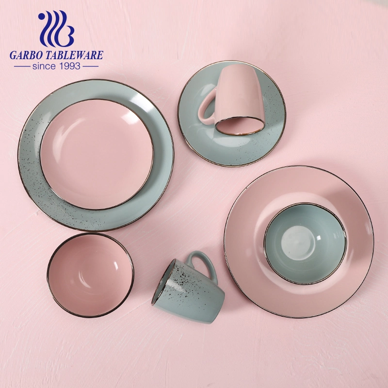 Factory Hot Selling Fancy Stoneware Tableware Colored Glazed 16PCS Ceramic Dinnerware Set