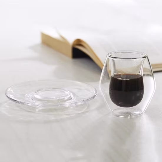 Glass Cup with Saucer Customized Logo and Handmade Decals Tea Cups Saucer Coffee Tea Sets