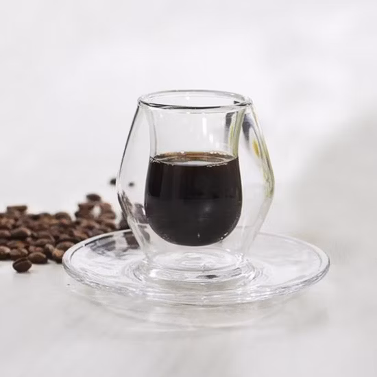 Glass Cup with Saucer Customized Logo and Handmade Decals Tea Cups Saucer Coffee Tea Sets