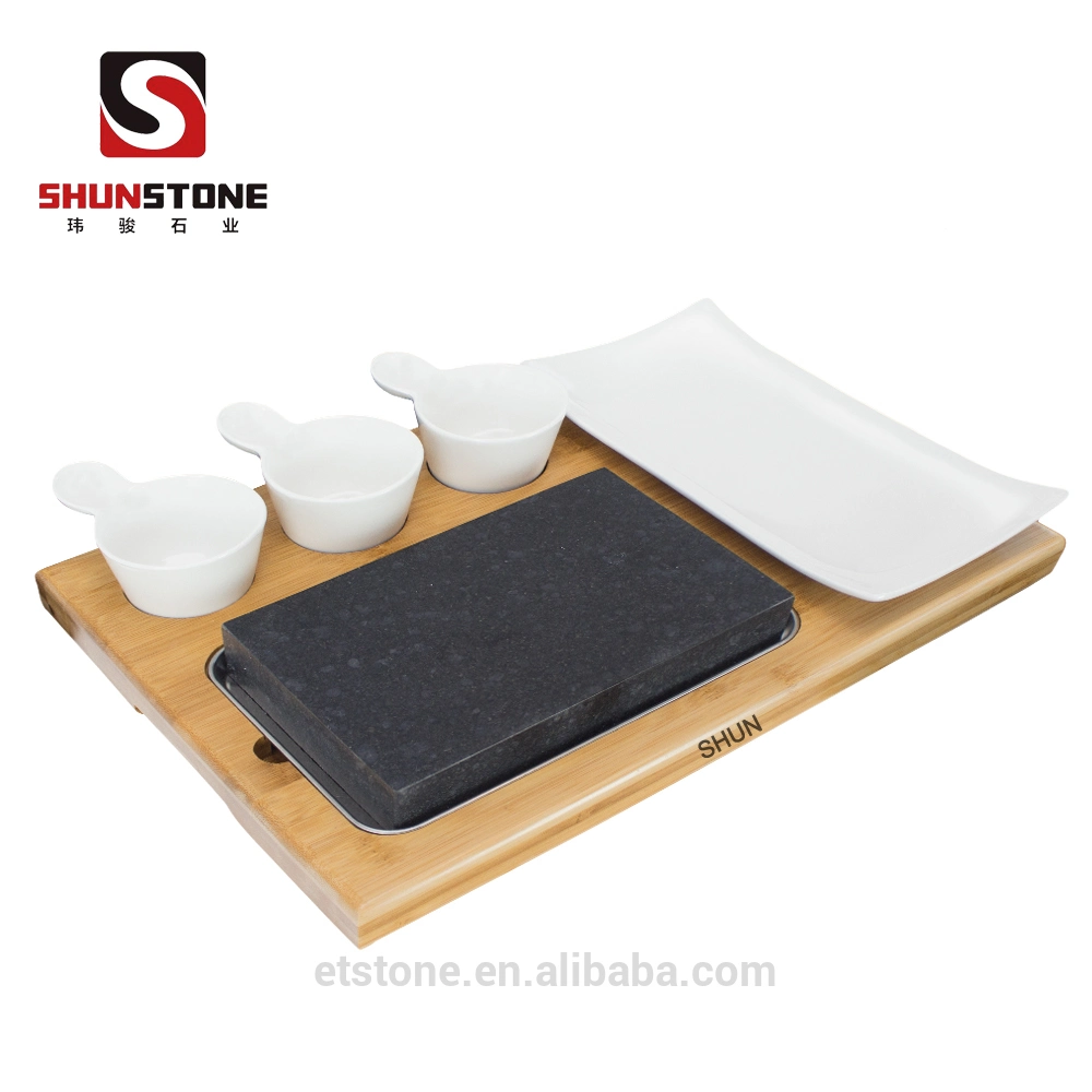 Stone Steak High Quality Matte Black Stone Rock Round Shape Hotel Restaurant Melamine Slate Steak Dinner Plate