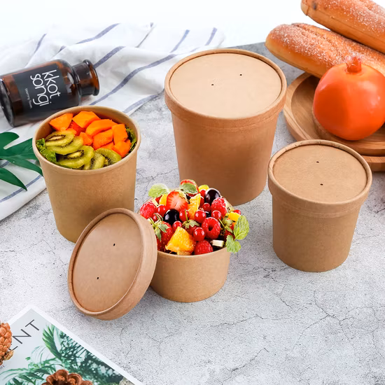 Contenitore per imballaggio alimentare in carta kraft usa e getta personalizzato, ciotola per zuppa