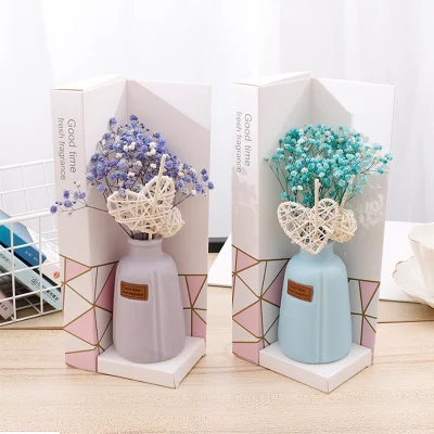 Set di diffusori a bastoncini di fiori secchi blu, diffusore a bastoncini di olio essenziale, deodorante per ambienti, decorazione per ufficio domestico