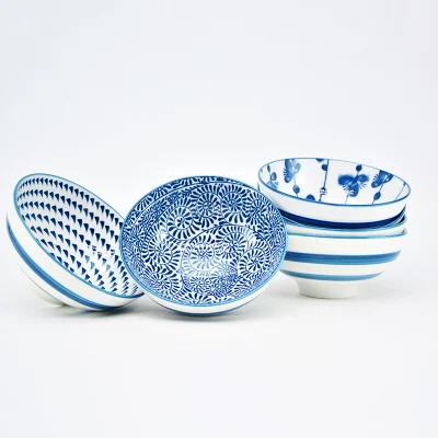 Set da pranzo in ceramica blu personalizzato all'ingrosso Ciotola in stile giapponese per ristorante