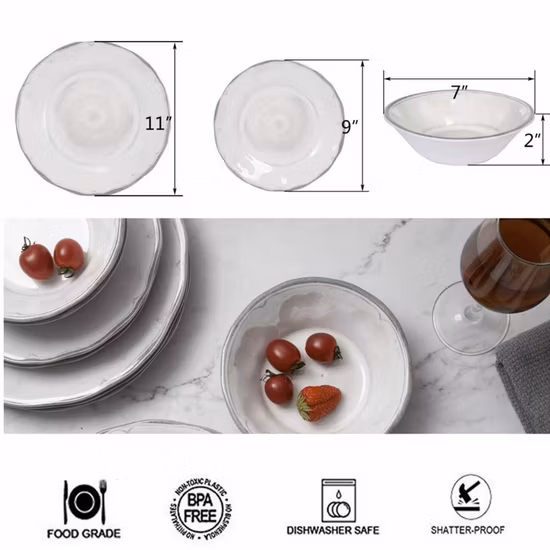 Set di stoviglie in melamina color bianco massiccio