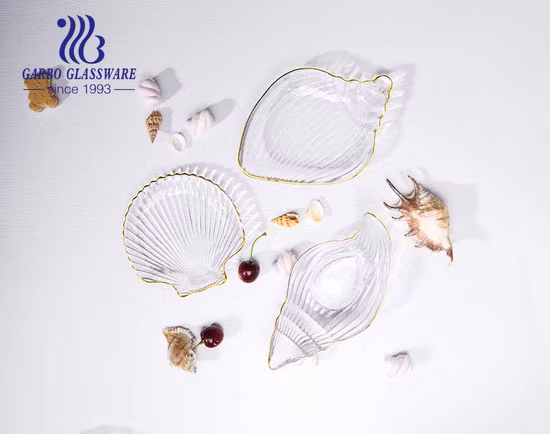 Regalo per corrispondenza Piatto da portata in vetro floreale trasparente dalla forma unica da 5,5 pollici con piatto creativo piatto con bordo dorato per cena